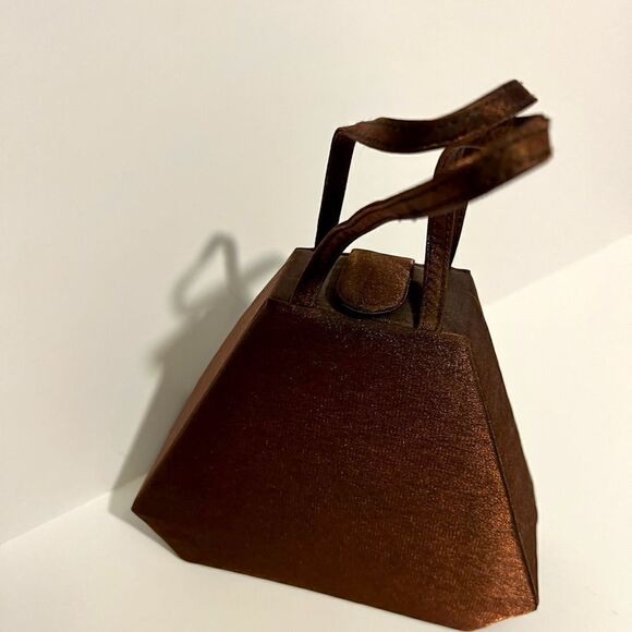 Super Unique Vintage 80s / 90s Brown 3D Trapeze Metallic Cloth Evening Handbag - Picture 2 of 8